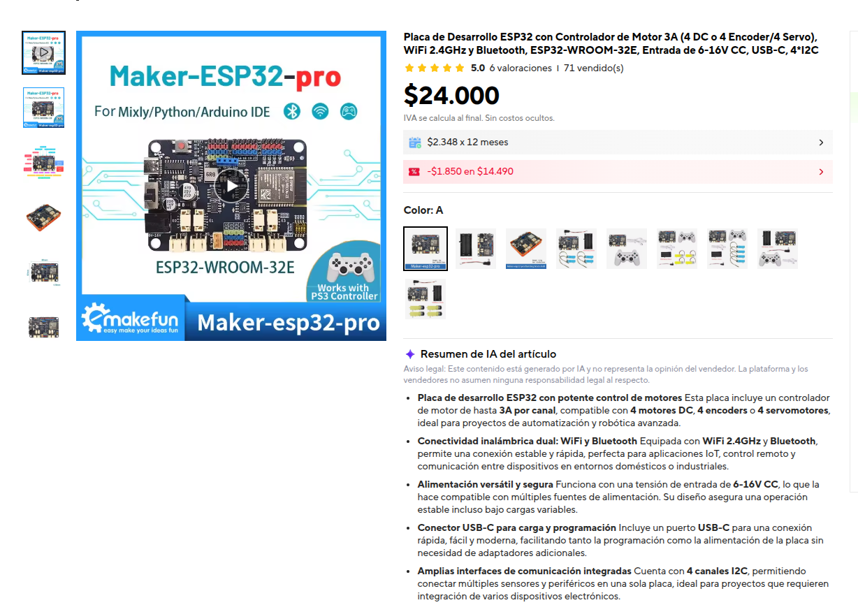 Placa Maker ESP32 Pro con controlador de cuatro motores